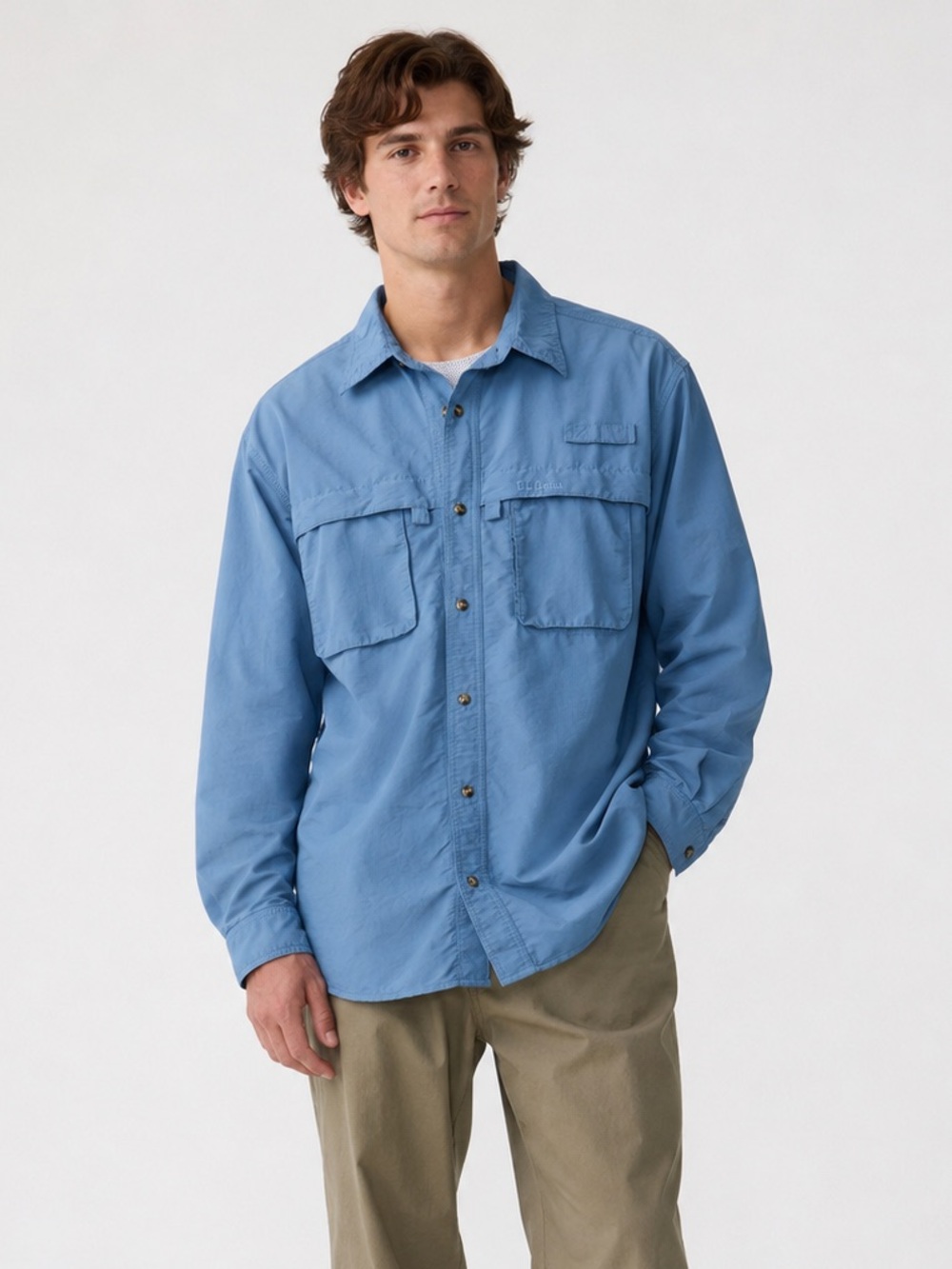 L.L.Bean Tropicwear Shirt XXXL Blue Ventilated Outdoor Button-Up UPF 50+ Fishing